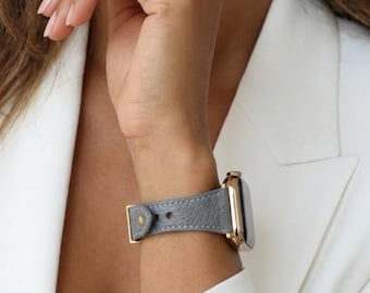 Slim Leather Apple Watch Band: Rose Gold Accent, Stitched Design
