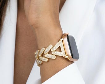 Gouden Apple Watch-band 38 mm 41 mm 42 mm 44 mm 45 mm 46 mm 49 mm, luxe armbandband voor iWatch Series 10 9 8 7, elegante smartwatchband voor dames