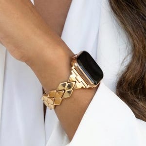 Gold Watch Band For Apple Watch Series 9 8 7 6 SE, Custom Gold iWatch Band 38mm 40mm 41mm 42mm 45mm 49mm, Watch Band Bracelet, Gift idea I16