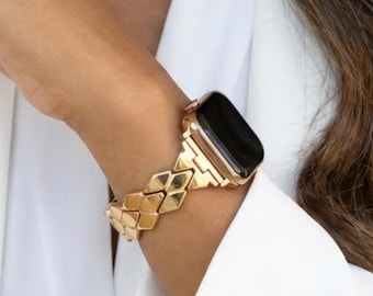 Correa dorada para Apple Watch Series 9, 8, 7, 6 y SE. Correa dorada personalizada para iWatch de 38 mm, 40 mm, 41 mm, 42 mm, 45 mm y 49 mm. Pulsera para reloj. Ideal para regalar (I16).