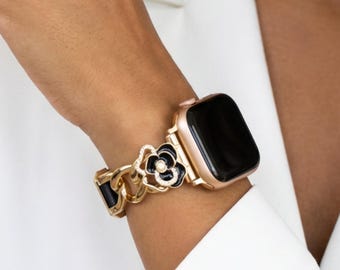 Elegant Band for Apple Watch 38mm 41mm 42mm 45mm 46mm 49mm, Chic Leather Band with Chain for iWatch Series 12 11 10 9 8 7 6, Gift for Women