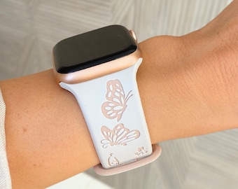 Engraved Silicone Watch Band For Apple Watch 38mm 40mm 41mm 42mm 44mm 45mm 46mm 49mm, Waterproof iWatch Band Strap Series 10 9 8 7 Ultra