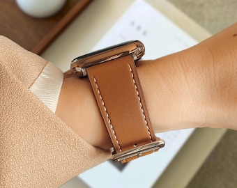 Correa de cuero genuino para Apple Watch 9 8 7 6, correa ajustable para iWatch para hombre y mujer de 38 mm, 40 mm, 41 mm, 42 mm, 44 mm y 45 mm, pulsera para Apple Watch, idea de regalo.