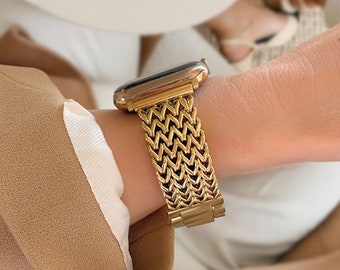Gold Apple Watch Band 38mm 40mm 41mm 42mm 44mm 45mm 49mm, iWatch Band for Series 11 10 9 8 7, Apple Watch Jewelry Bracelet, Gift for her