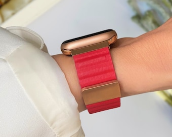 Leather Band for Apple Watch 38mm 41mm 42mm 44mm 45mm 49mm, iWatch Band Series 9 8 7 6 SE, Leather Magnetic Loop, Gift for Her I30