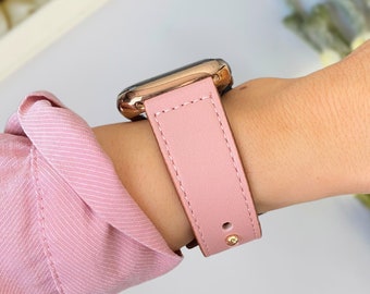 Correa de cuero hecha a mano para Apple Watch para mujer, correa para iWatch de 38 mm, 40 mm, 41 mm, 42 mm, 45 mm y 49 mm para Series 9, 8 y 7, repuesto de correa de reloj, ideal para regalo.