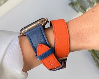 Double Tour Leather Apple Watch Band 38mm 40mm 41mm 45mm 49mm ,iWatch Multilayer Band for Women Series 9 8 7 6, Perfect Gift for her