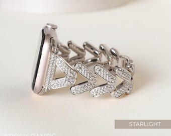 Silverfärgat Apple Watch-armband 38 mm 41 mm 42 mm 44 mm 45 mm 46 mm 49 mm, lyxigt armband för iWatch-serien 10 9 8, klockarmband för kvinnor, present till henne