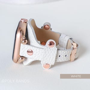 Correa de cuero para Apple Watch 10 9 8 7, correa ajustable para iWatch para hombre y mujer de 38 mm, 40 mm, 41 mm, 42 mm, 44 mm, 45 mm, 46 mm y 49 mm, pulsera para Apple Watch. White