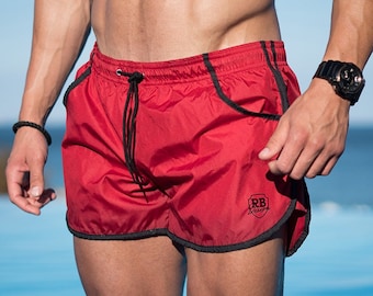 Red Swim Trunks: Men's Casual Fit Board Shorts - RB Design