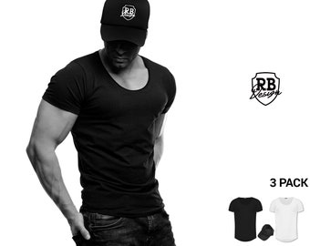 Mens Scoop Neck T-Shirt Bundle: Black, White & Summer Hat