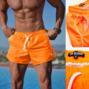 Mens Swimming shorts / New Orange Premium Quality Summer Trunks , Casual Regular Fit, Elastic Waist RB Design Brand Swimwear/ Board shorts