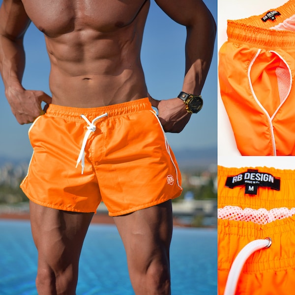 Shorts de bain pour hommes / New Orange Premium Quality Summer Trunks, Casual Regular Fit, Elastic Waist RB Design Brand Maillots de bain / Short de planche