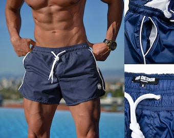 Men's Swimming Shorts / Dark Navy Blue Summer Trunks, Casual Regular Fit Elastic Waist RB Design Brand Swimwear Board shorts