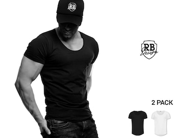 Men's Scoop Neck T-shirt / Bundle Black White Slim Fit/ Stretch cotton /
