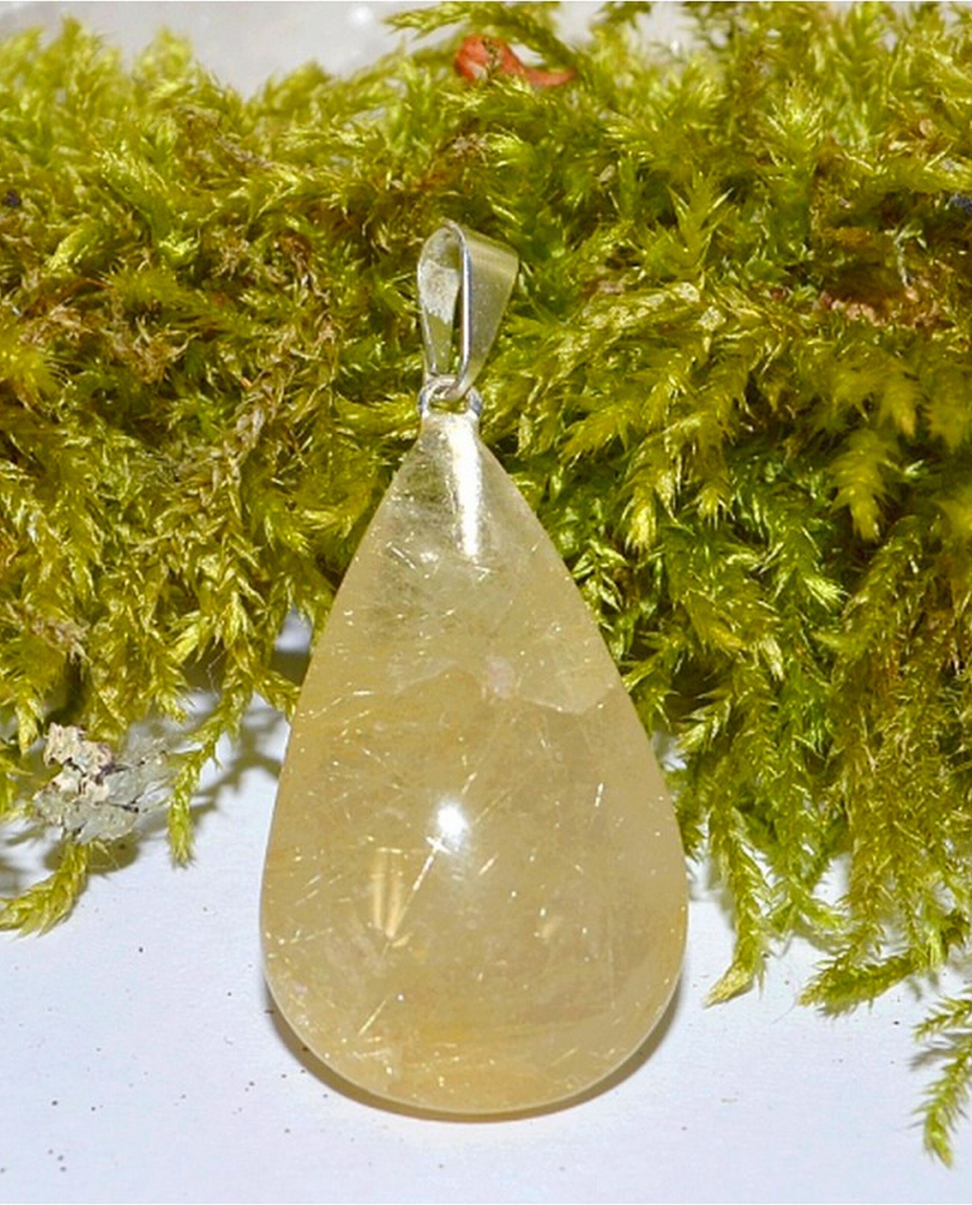 Pendentif En Or 18k Rose Avec Quartz Rutilé En Forme De Cloche - Vintage