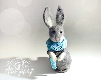 Rabbit with scarf, felted
