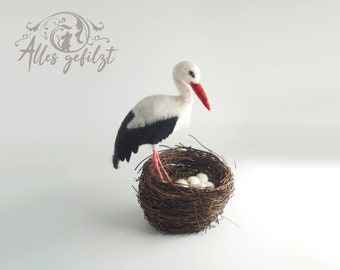 Stork on the nest, felted