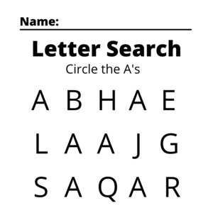 Hoja de trabajo de búsqueda de letras para niños A-Z - Preescolar - Aprendiendo el alfabeto - Impresión digital
