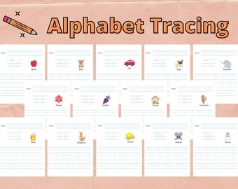 Tracing The Alphabet, Alphabet Tracing Printable, Kindergarten, Vorschule, Lernen des Alphabets, Handschriftpraxis