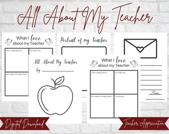 Teacher Appreciation Gift: All About My Teacher Printable (Digital Download)