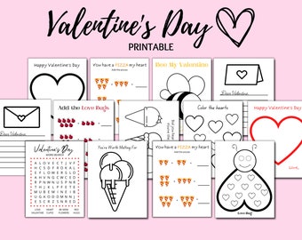 Valentine's Day Printables - Worksheets - Valentine's Day Activities - Preschool Kindergarten Valentine- Valentine's Day Digital Download