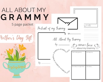 All About My Grammy, Grammy Mothers Day packet, Grandma Gift, All About Grandma, Gift for Grandma, Grandma Questionnaire, Grammy and me