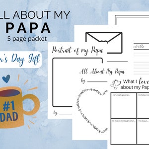 All About My Papa, Papa Fathers Day Packet, Father's Day Gift from kids, DIY Gift for Papa, Fathers Day Printable, Father Day activity sheet