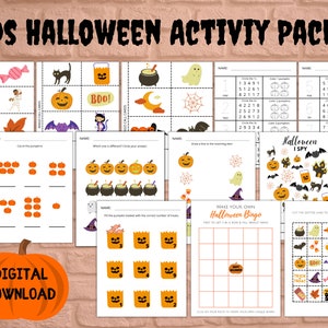 Halloween Activity Packet, Halloween Game Bundle, Kids Halloween, Halloween Learning Pages, Counting Pumpkins, Pre-K Kindergarten Halloween
