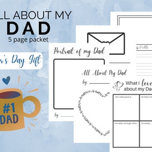All About My Dad, Father&#39;s Day Gift from kids, DIY Gift for Dad, Fathers Day Packet, Fathers Day Printable, Father Day activity sheet