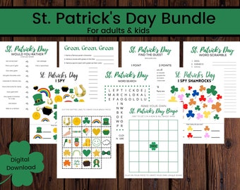 St Patrick's Day Printable Family Bundle, St. Patricks Day Games, St. Patricks Day Bingo, St. Patricks Day Kids Games, St Patricks bundle