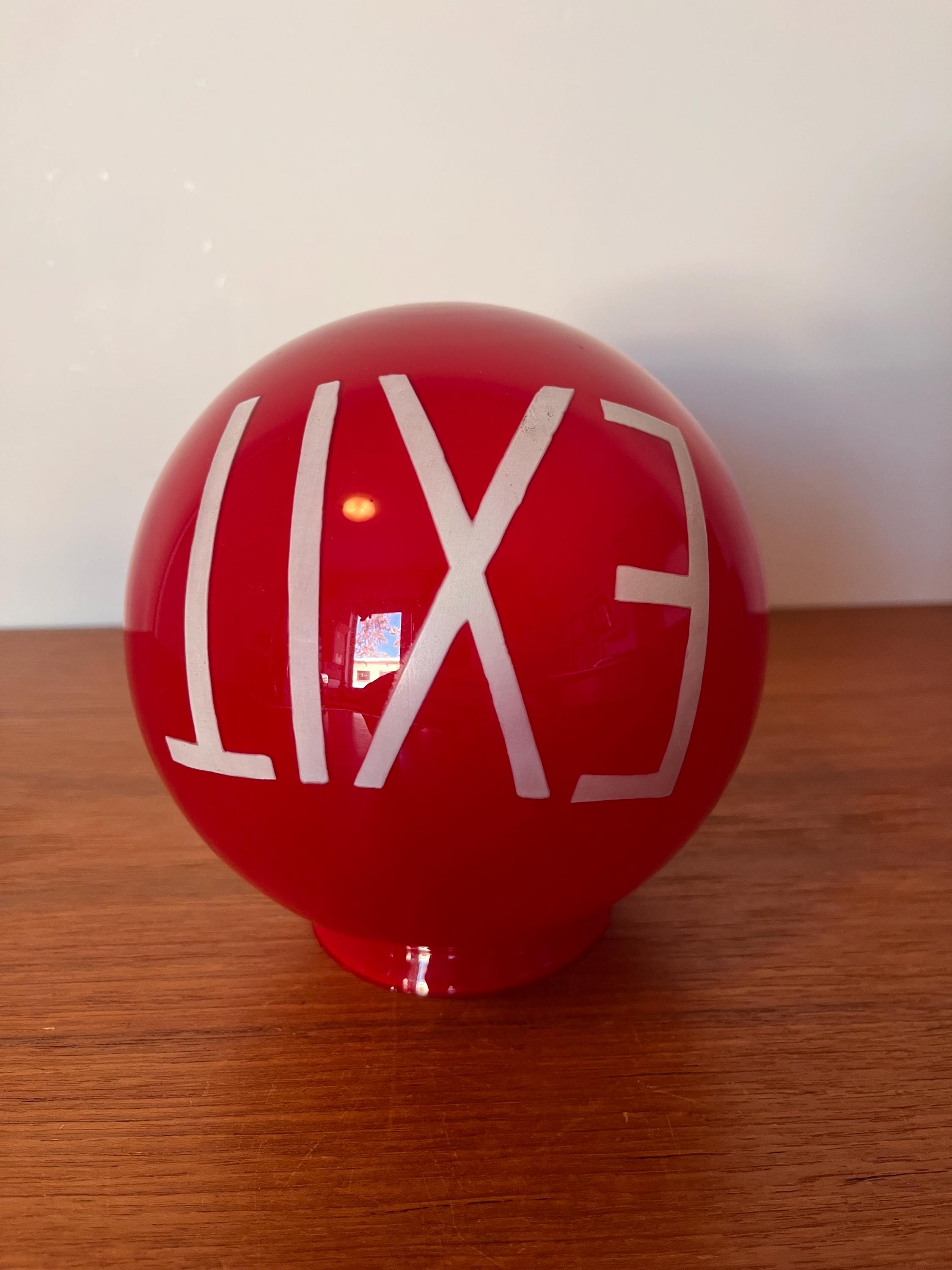 Vintage Red Glass EXIT Globe- Antique EXIT Sign - Sphere Shaped