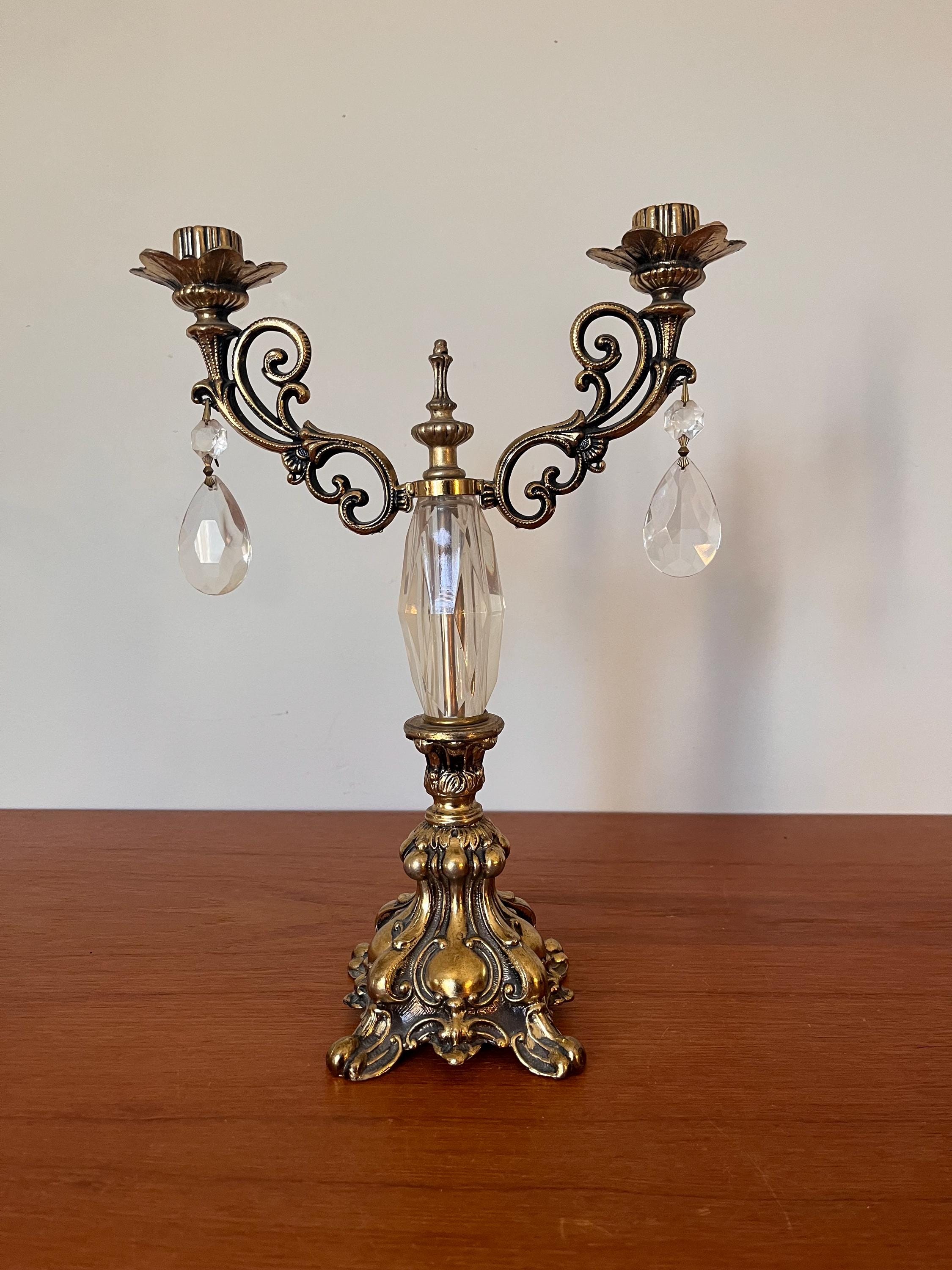 Mid Century Brass and Lucite 2 Arm Candelabra - Rococo Style