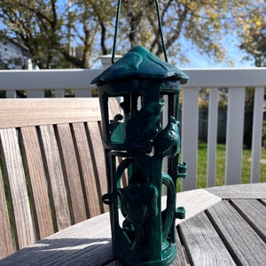 Cast Iron Pagoda Lantern - Green - Frog Flower Lady Bug - Rustic Patio Decor - Candle Lantern