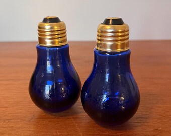 Cobalt Blue Glass Light Bulb Salt and Pepper Shakers - Boho Kitchen - Mid Century Modern