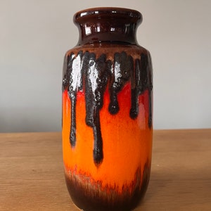 Fat Lava West Germany Vase - 213-20 - Scheurich - Mid Century Decor - Orange & Brown Glaze