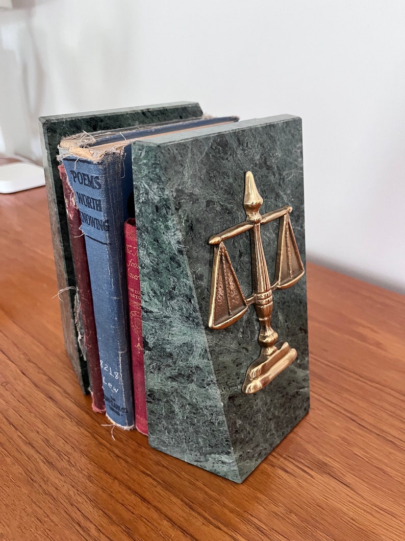 Green Marble and Brass Scale of Justice Bookends Lawyer Etsy