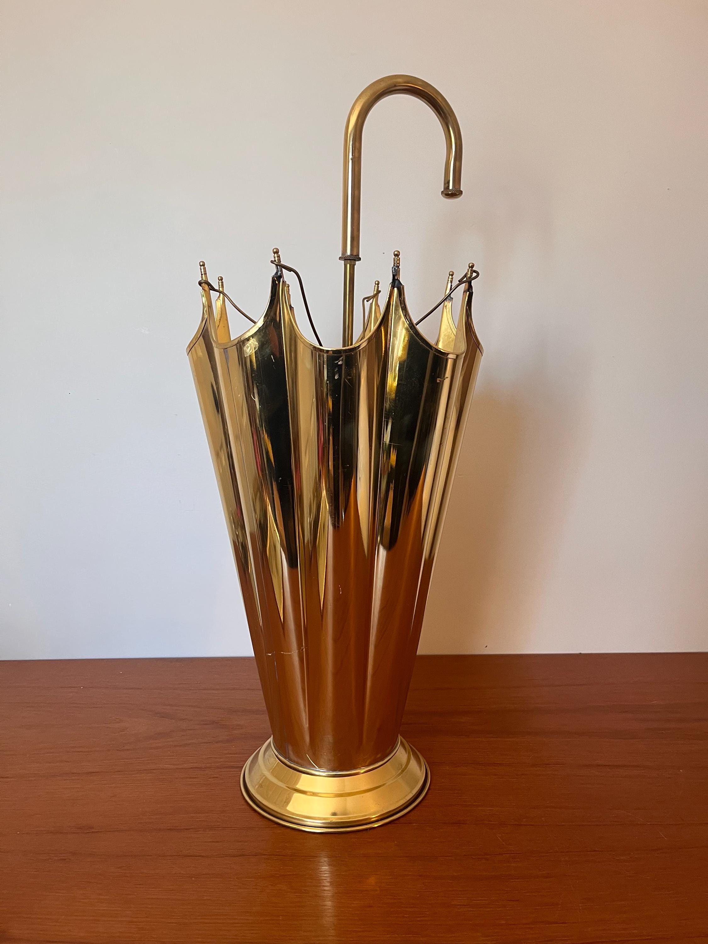 Brass Umbrella Stand - Entryway Decor - Boho Brass - 1970s - Open Umbrella - Cottagecore