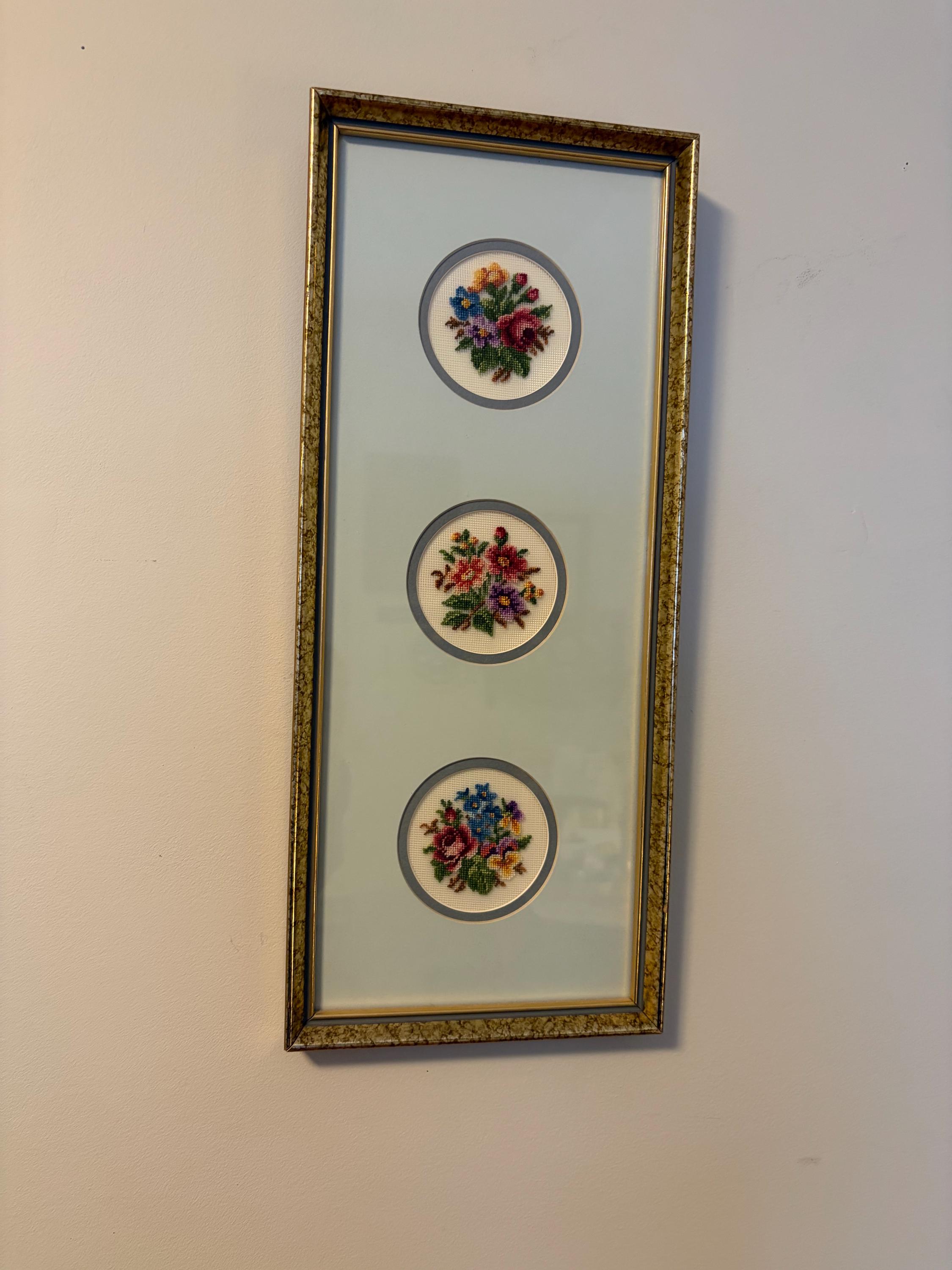 Vintage Floral Needlepoint Wall Decor: Cottagecore, Vintage Fibre Art ...
