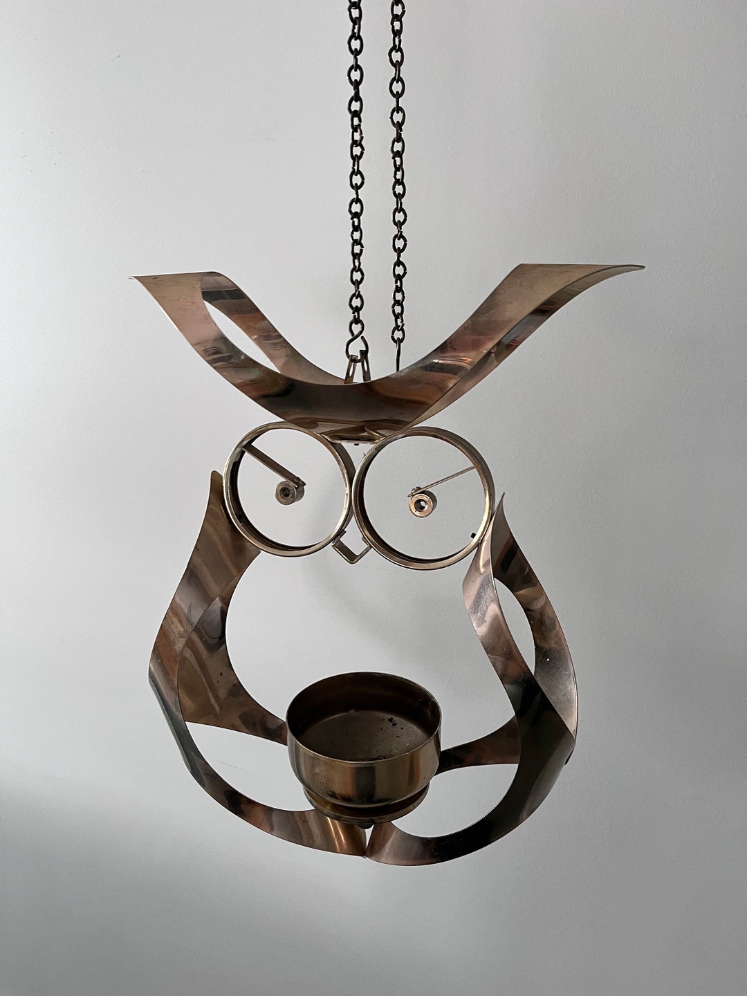 Vintage Mascot Brass Owl/hanging Brass Owl Candle Holder/hanging Brass