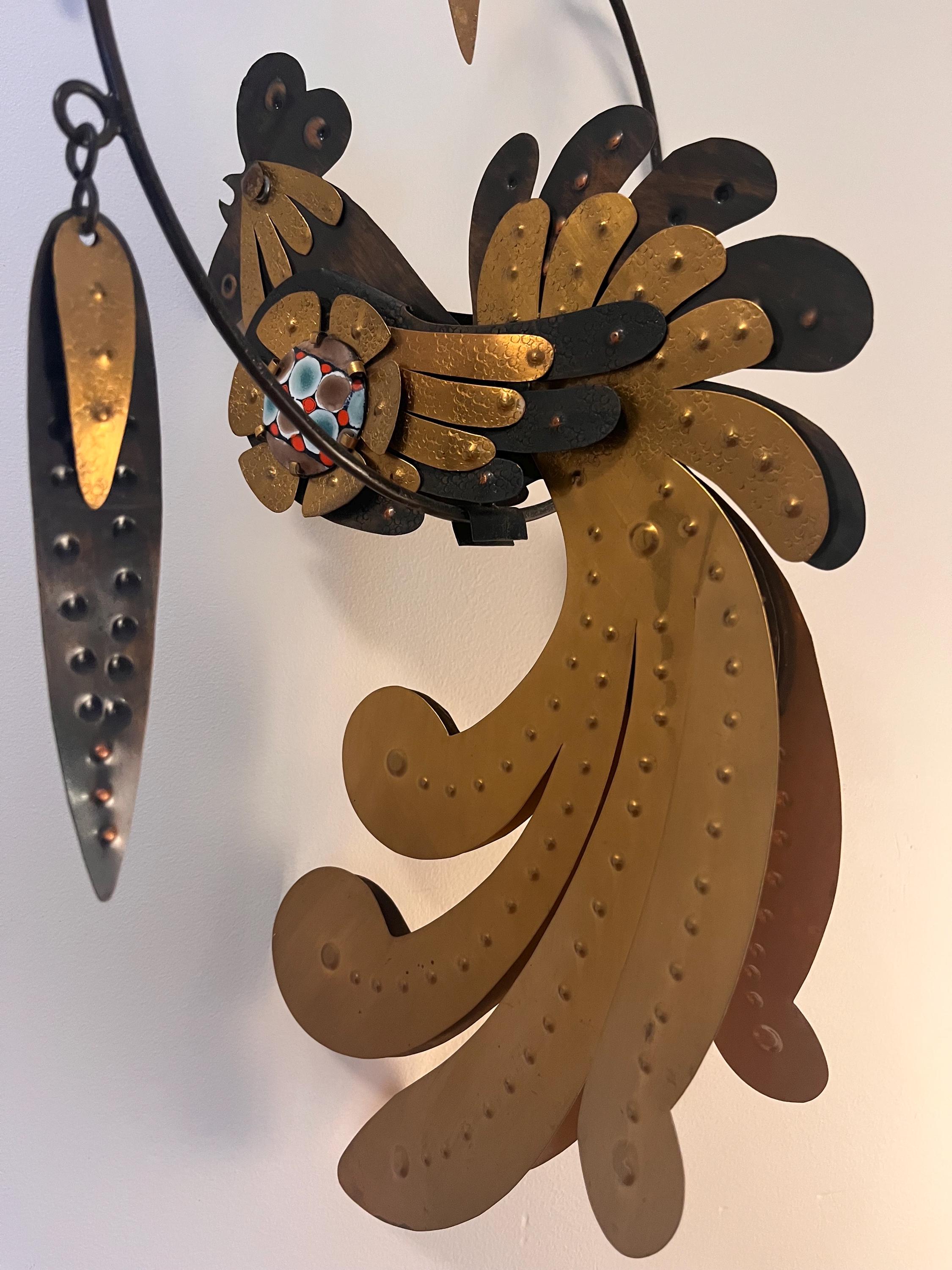 Cesar Vasquez Copper & Brass Rooster Mobile: Mid-century Modern