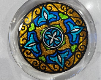 Vintage Glass Paper Weight Foil Art Floral Design