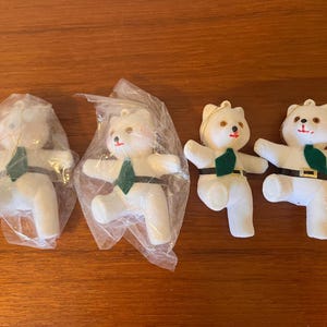 Flocked Polar Bear Ornaments - Set of 4 - 1970s Christmas - Vintage Holiday Decor