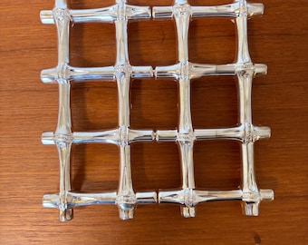 Vintage Silver Plated Faux Bamboo Expandable Metal Trivet - Chinoiserie Decor - Boho Kitchen