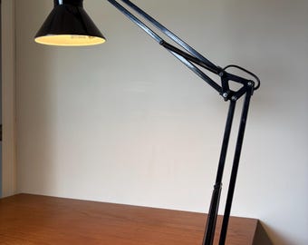 Vintage Black Clamp Lamp - Architect Lamp - Task Lamp - Flare Cone - Swing Arm - Drafting Table Lamp - 1980s