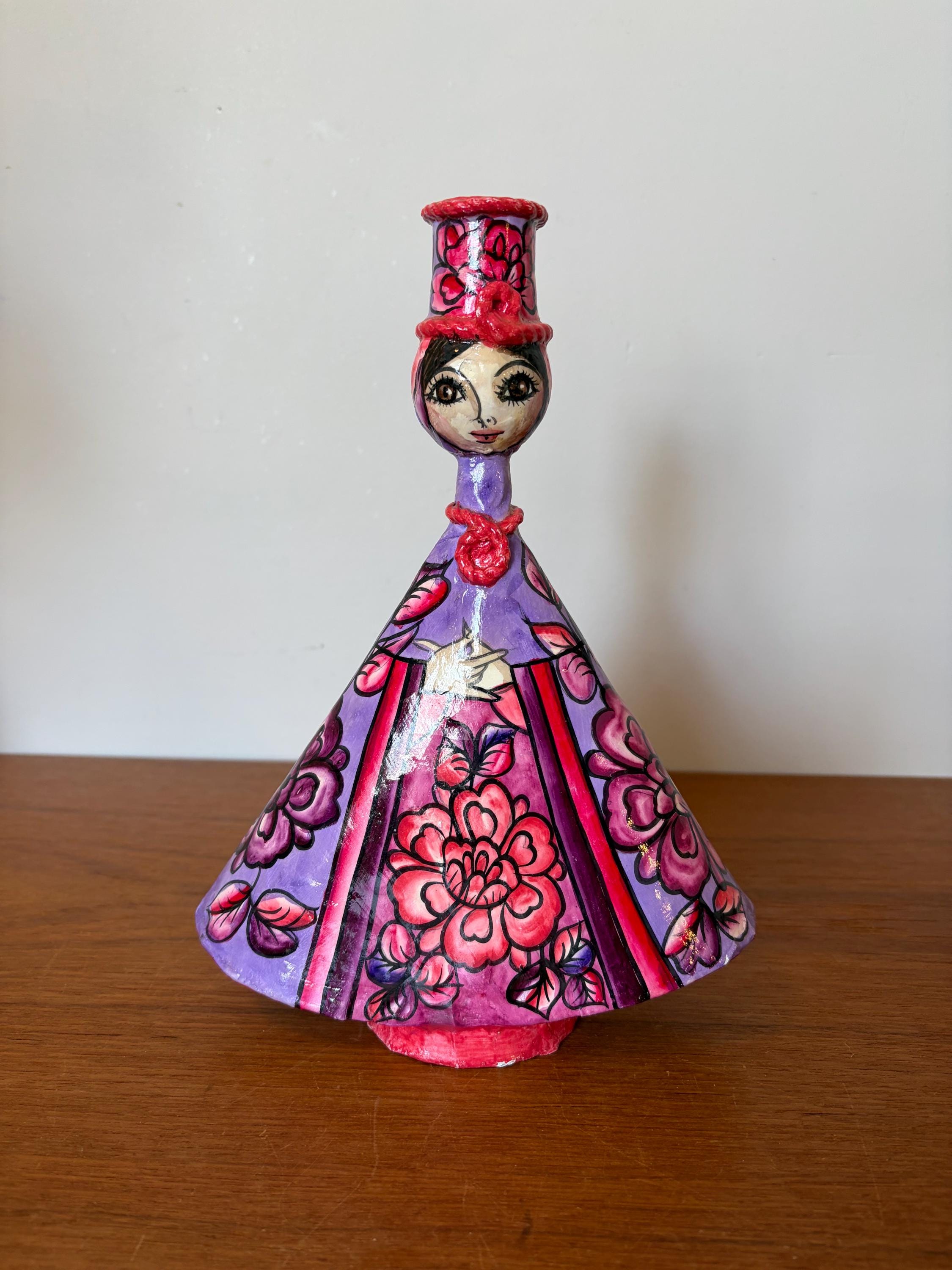 Papier Mache Art Doll Candle Holder - Signed Hector Ruiz Mexico