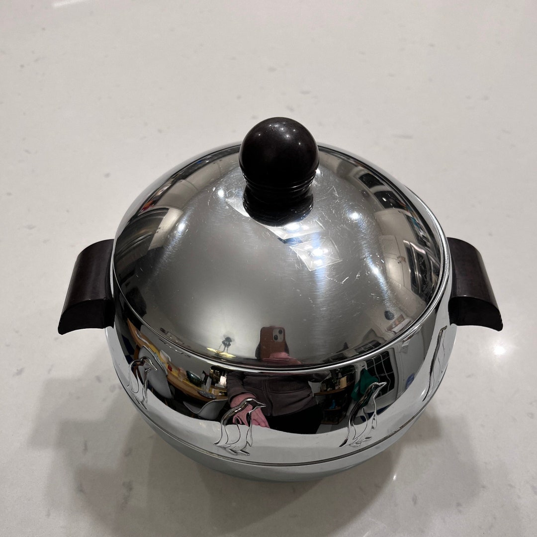 West Bend Penguin Hot and Cold Server MCM Ice Bucket W Tongs Mid