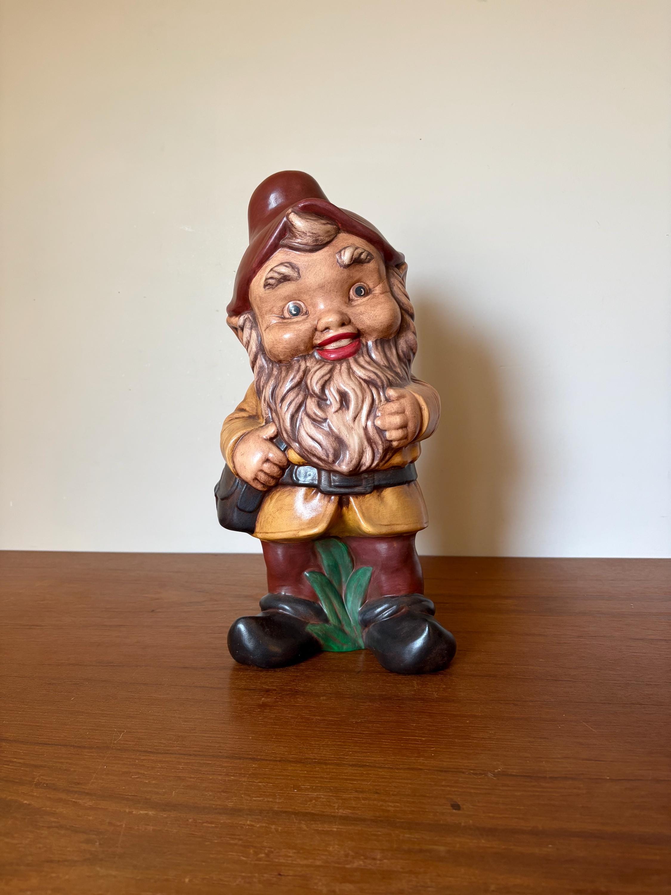 Vintage Ceramic Garden Gnome: Retro Earth Tone Outdoor Statue (17