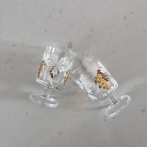 Vintage French Clear Luminarc Cristal D'arques Durand Cavalier Sherry Wine Glases | Wyprodukowano we Francji | Przezroczyste kieliszki na nóżce z motywem kwiatowym | Zestaw 2 sztuk
