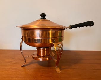 Vintage Copper Chafing Dish Set: Mid Century Buffet Server